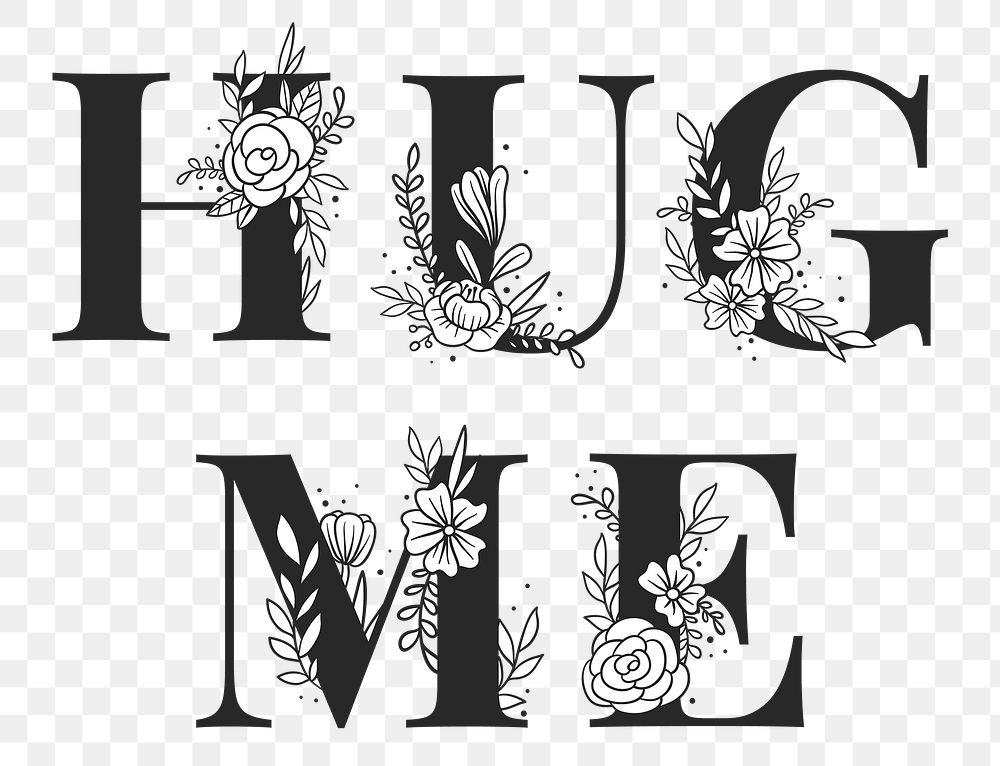 Hug Me png feminine typography word lettering and typography
