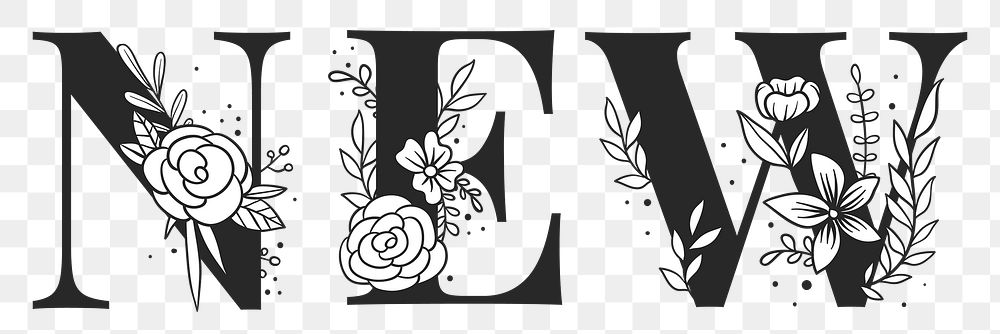 Botanical lettering New png girly text style typography 