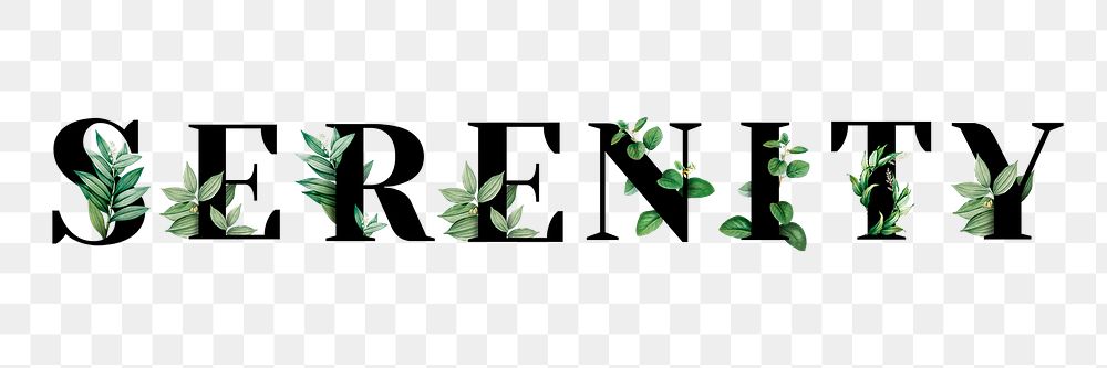 Botanical SERENITY png word typography