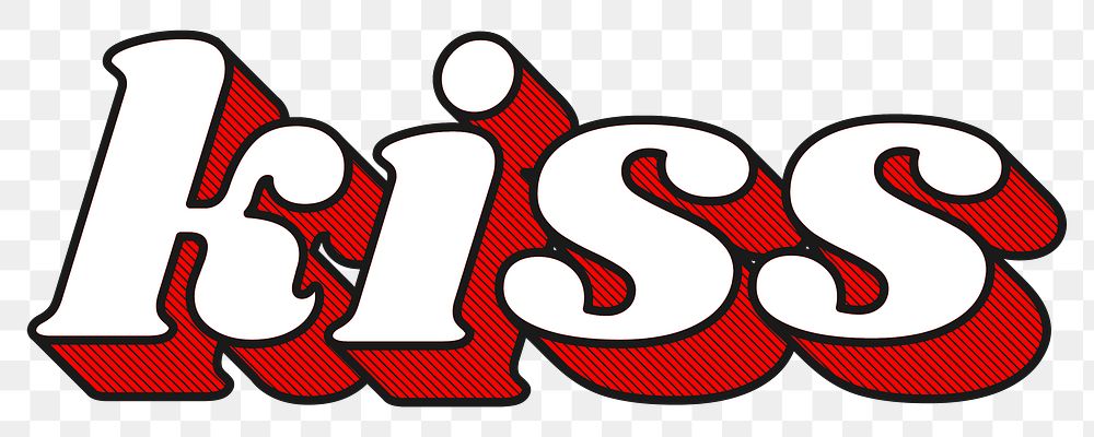 Kiss word png retro red shadow font