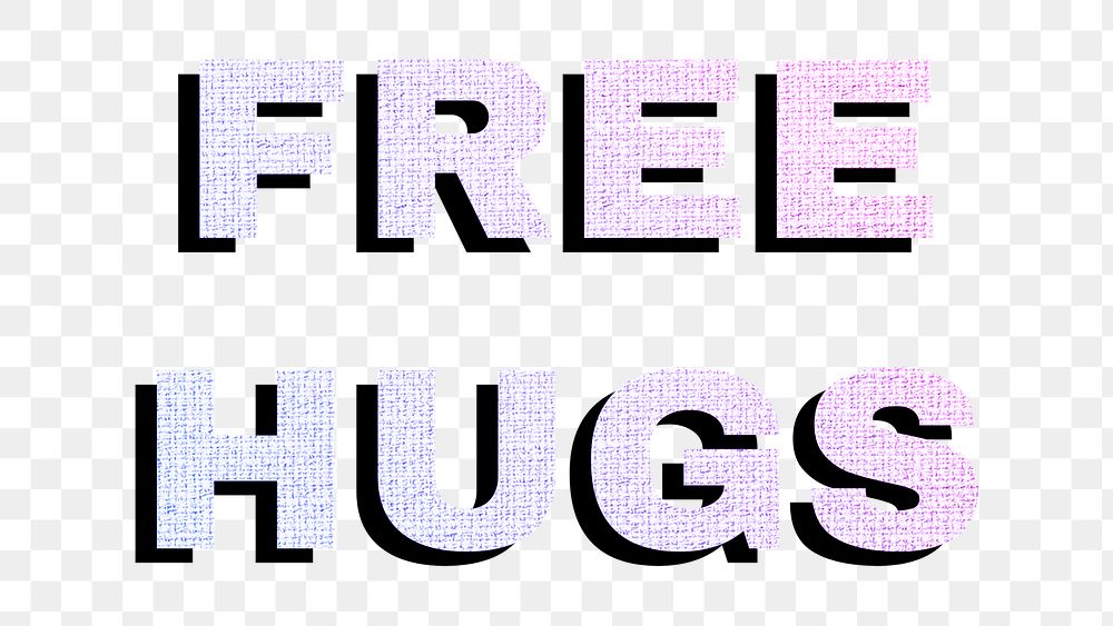 Free hugs png lettering sticker pastel fabric textured font typography