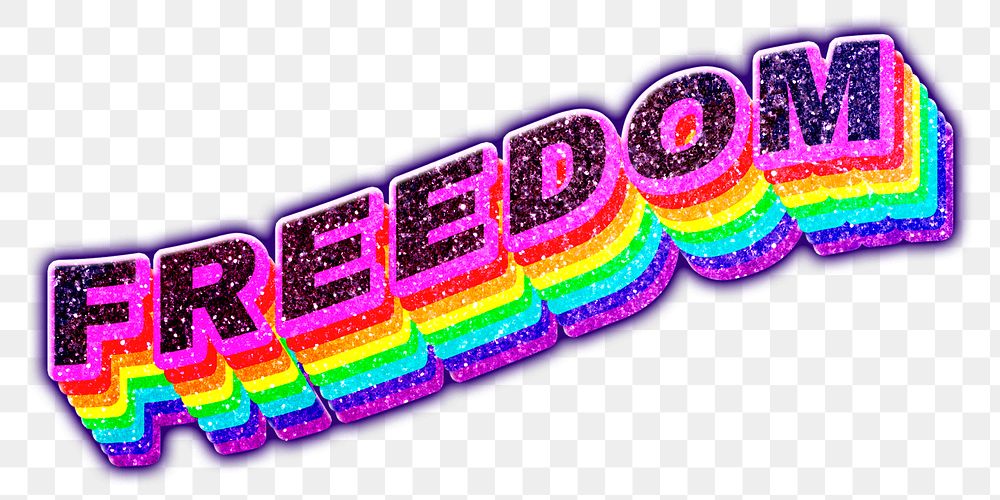 Freedom word rainbow typography png