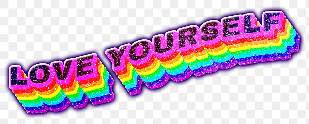 Love yourself png 3D rainbow word