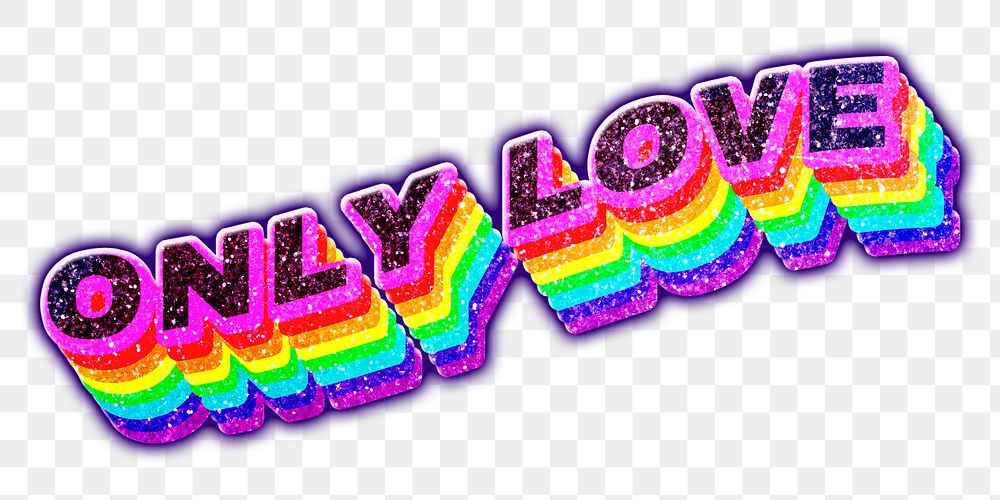 Only love png 3D rainbow typography