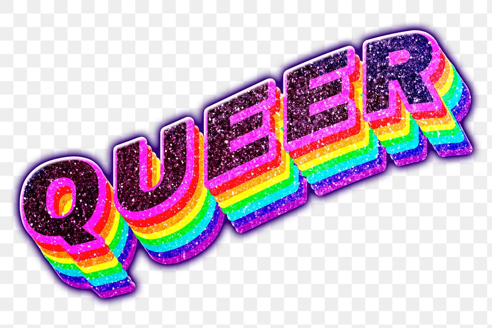 Queer png word rainbow typography 