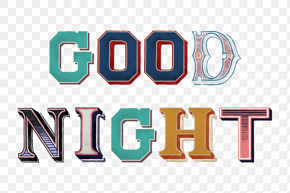 Png good night word typography