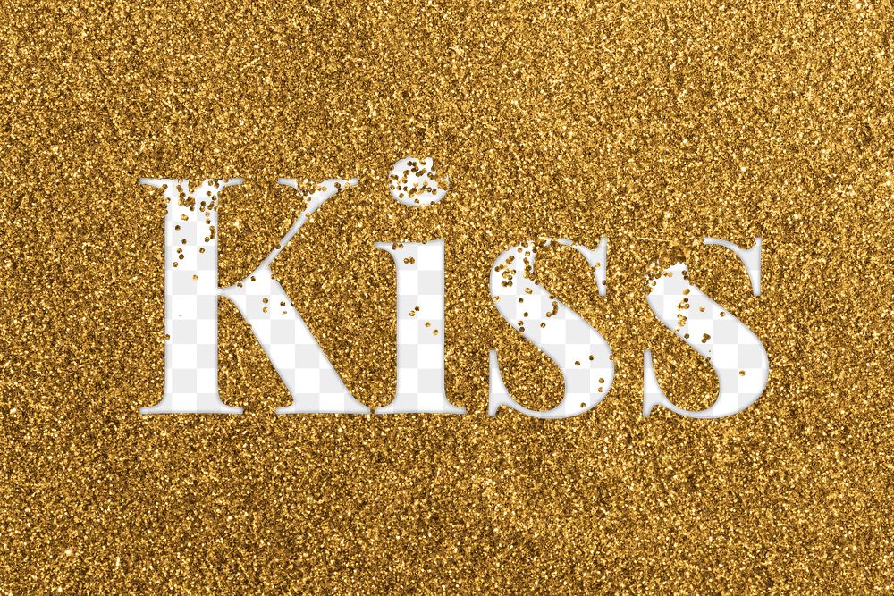 Kiss glittery png gold typography word