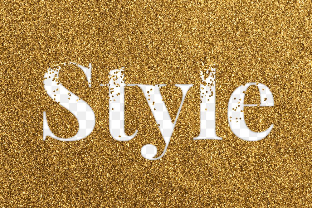Style glittery png gold typography word