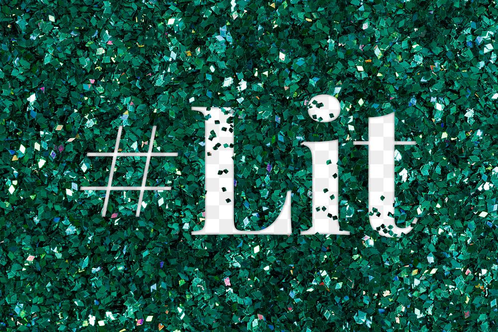 Hashtag lit png text glittery green typography