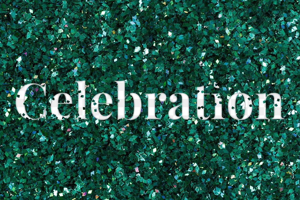 Celebration png text glittery green typography