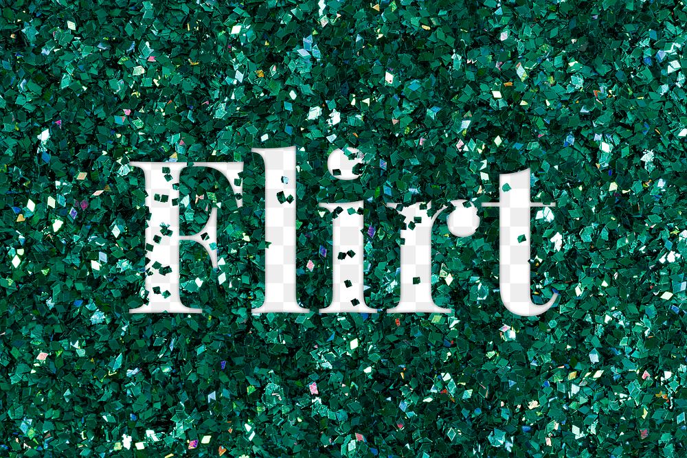 Flirt png text glittery green typography