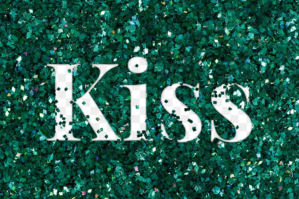 Kiss png text glittery green typography