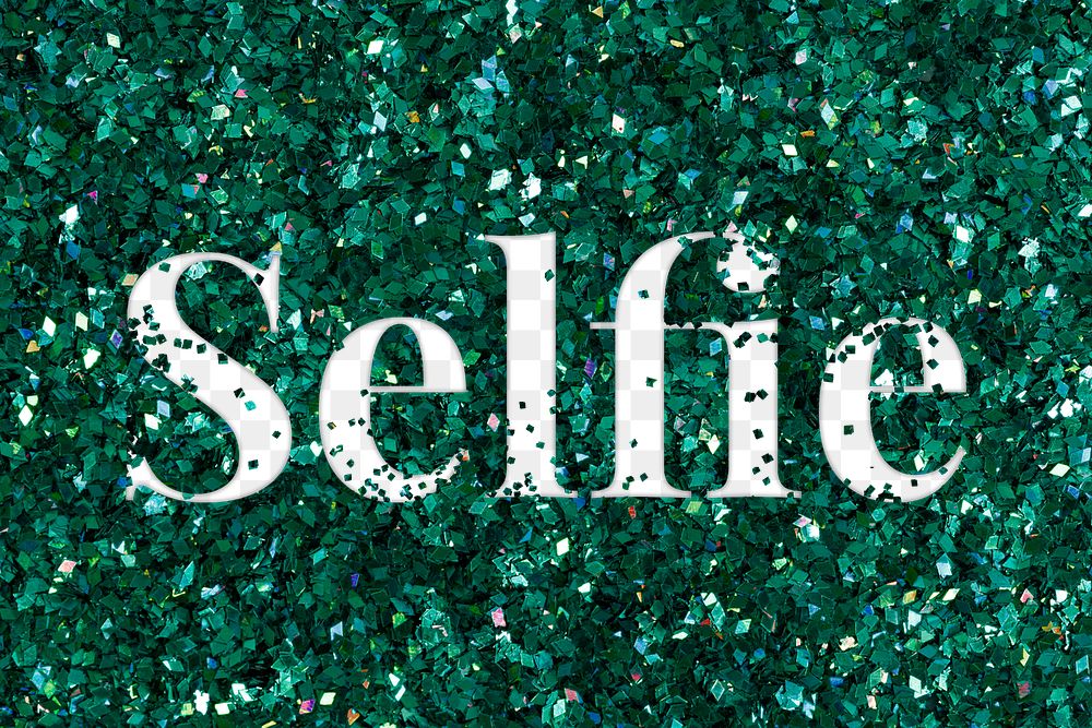 Selfie png text glittery green typography