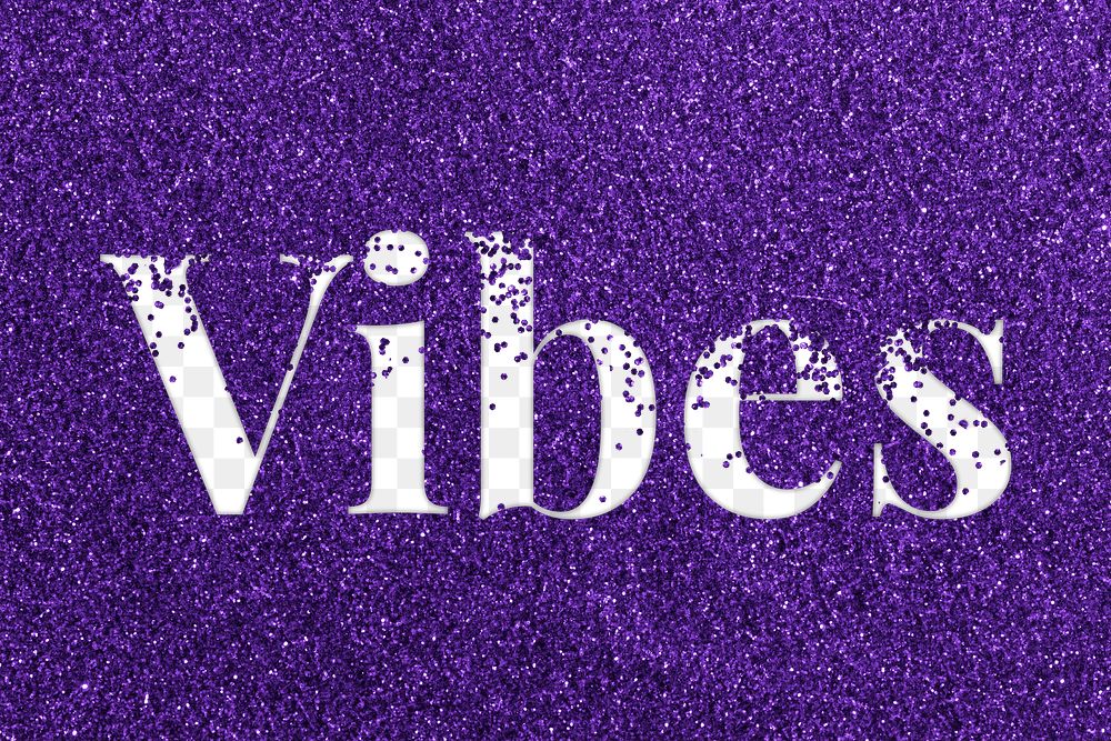 Vibes glittery purple png typography word