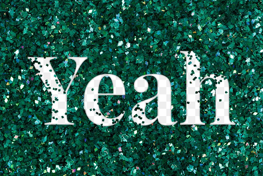Yeah png text glittery green typography