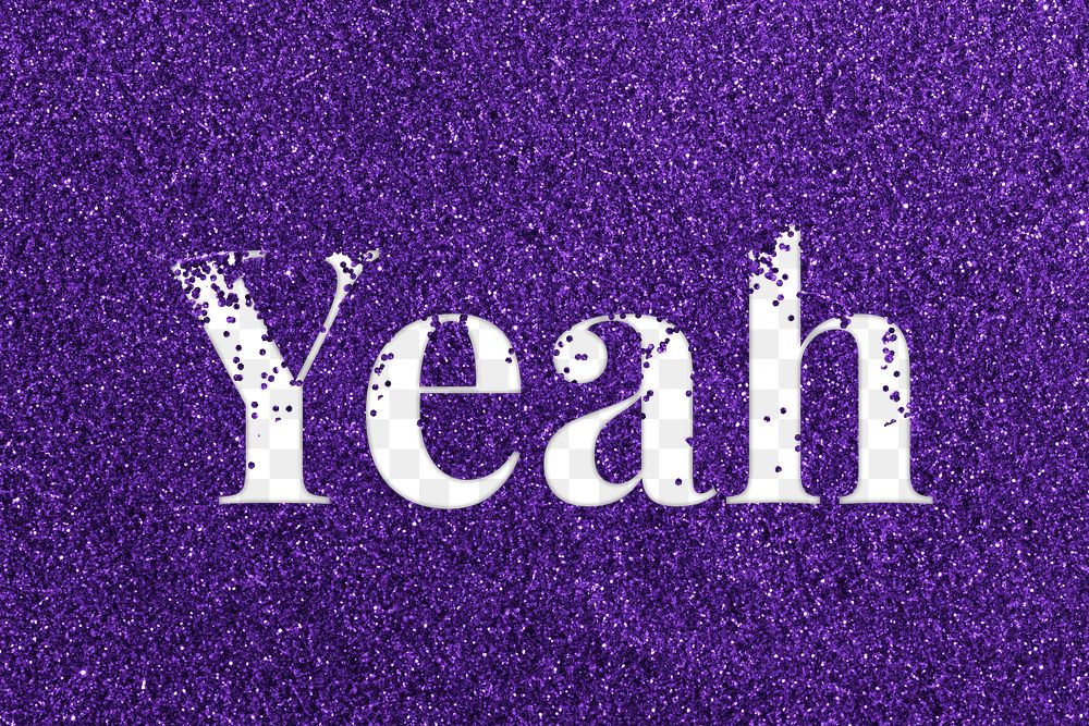 Yeah glittery purple png typography word