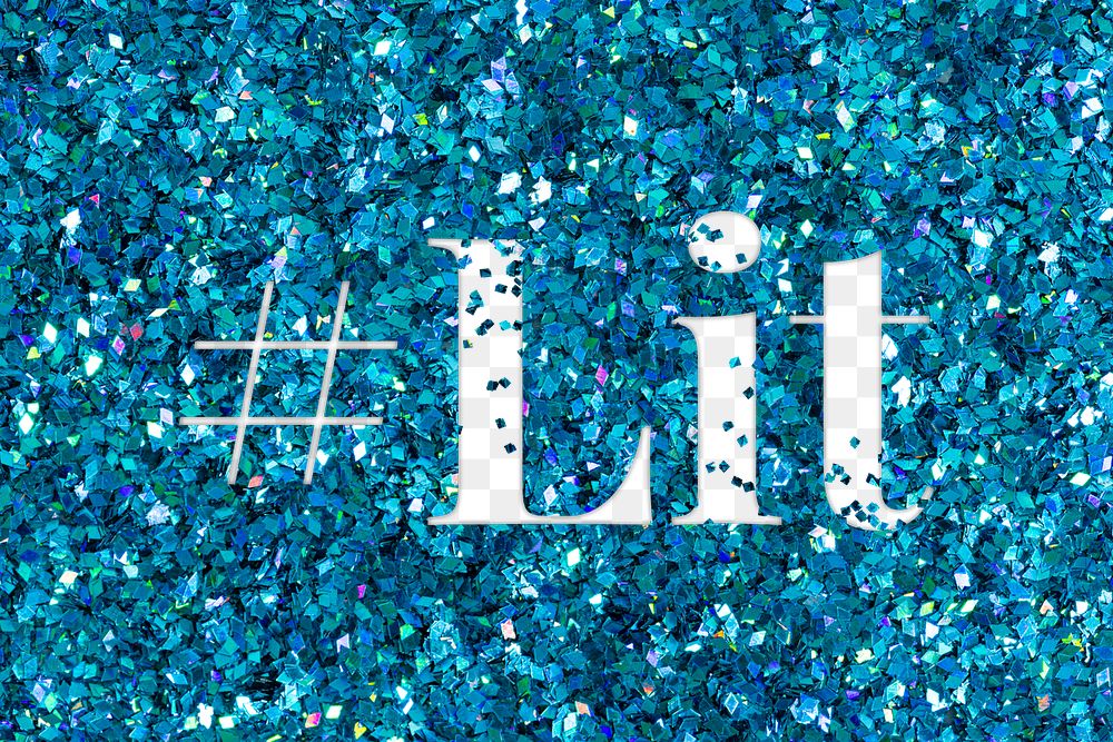 Glittery hashtag lit png typography word