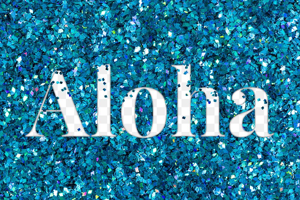 Glittery aloha greeting png typography word