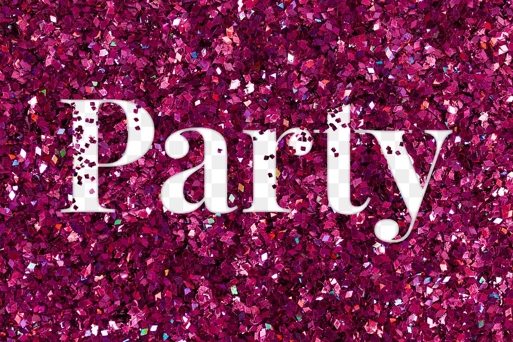 Party glittery png pink typography word