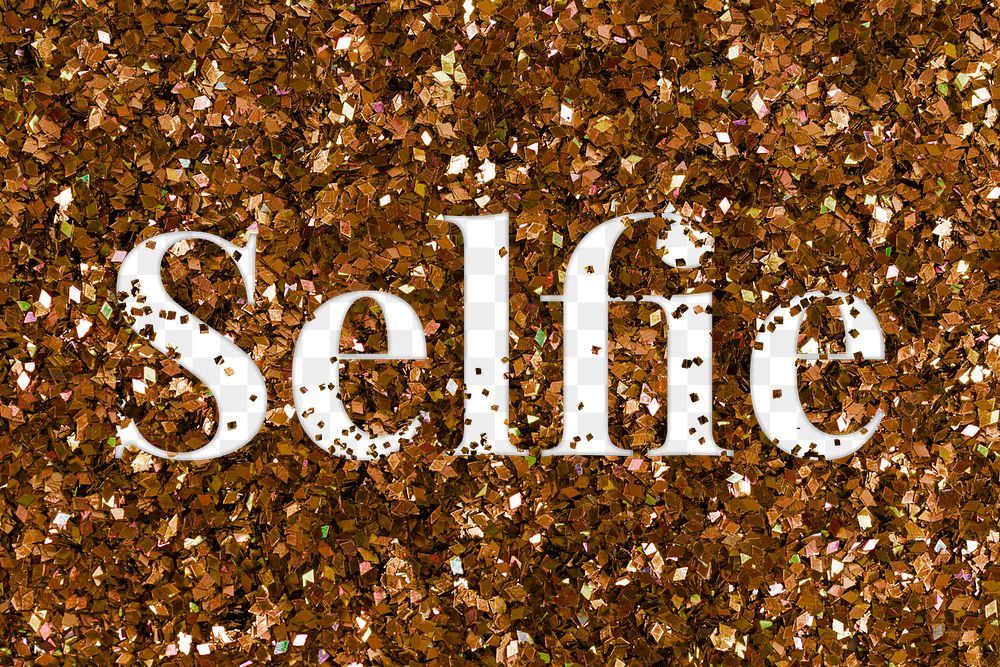 Selfie glittery text png typography word