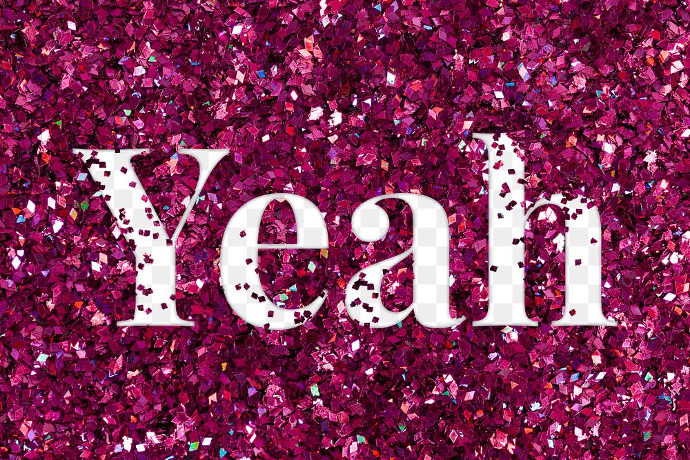 Yeah glittery pink png typography word