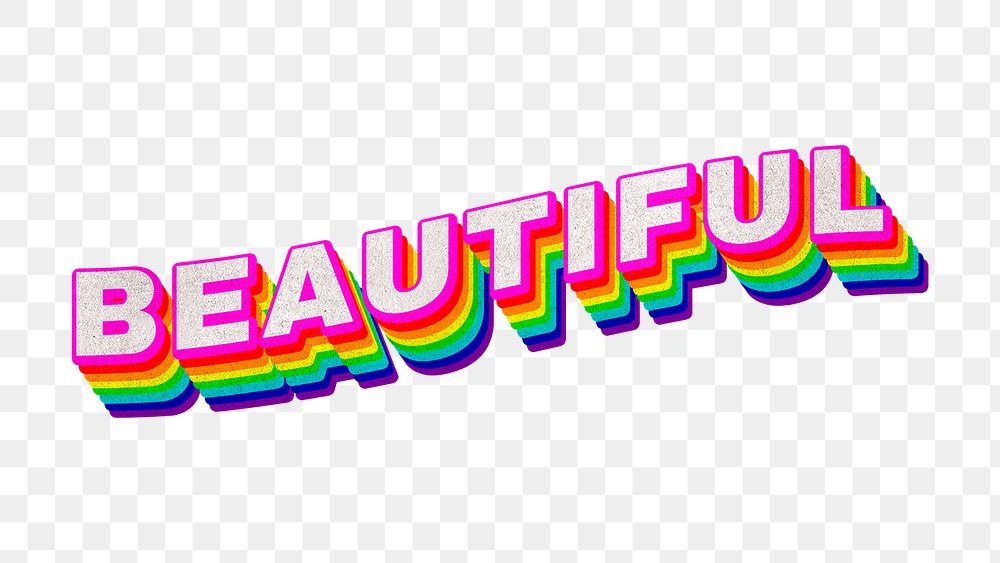 Rainbow word BEAUTIFUL typography design element