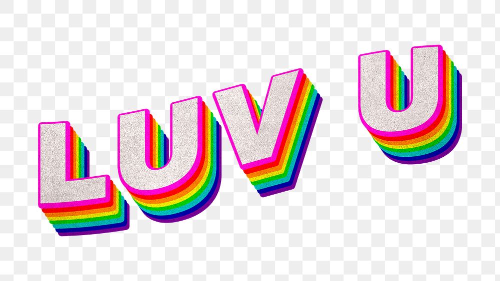 Rainbow word LUV U typography design element