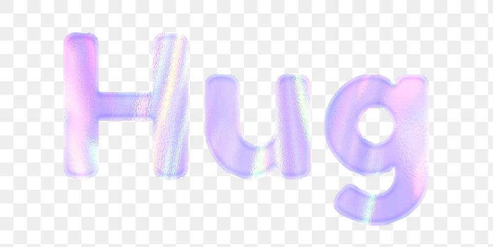 Shiny hug png word sticker holographic pastel purple
