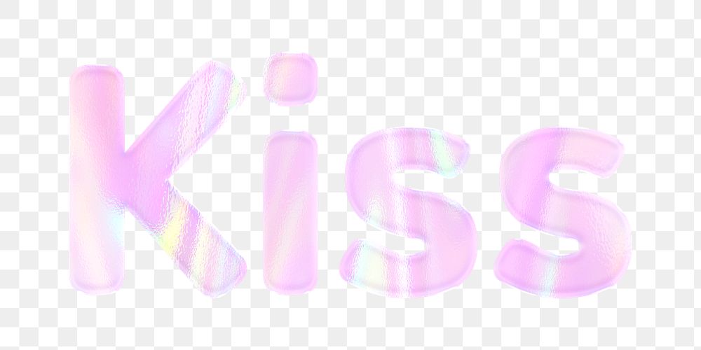 Holographic effect kiss png text pastel font typography