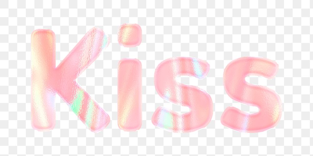 Pastel kiss png sticker holographic effect text feminine