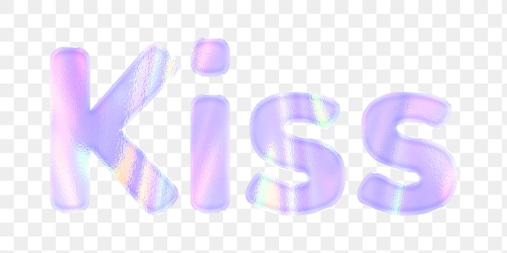 Kiss png word sticker holographic typography pastel