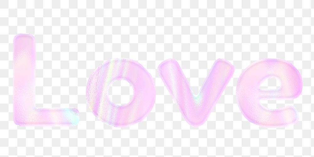 Shiny love text png word sticker holographic pastel pink