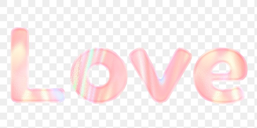 Pastel love png sticker holographic effect text