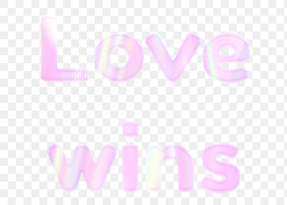 Shiny love wins text png word sticker holographic pastel pink
