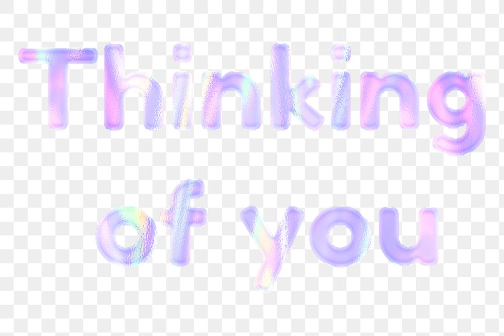 Thinking of you text png holographic purple word sticker