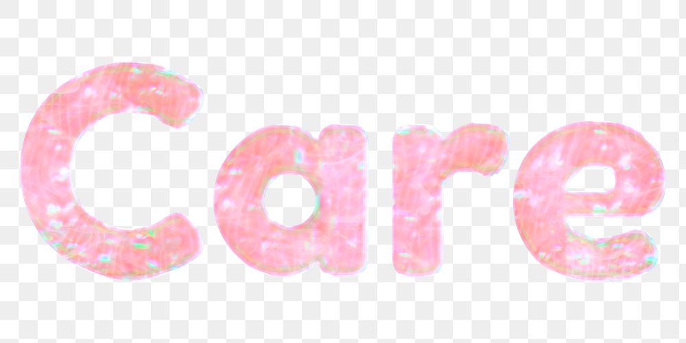 Holographic word sticker care png pastel font