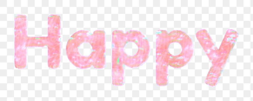 Happy png word sticker holographic typography pastel