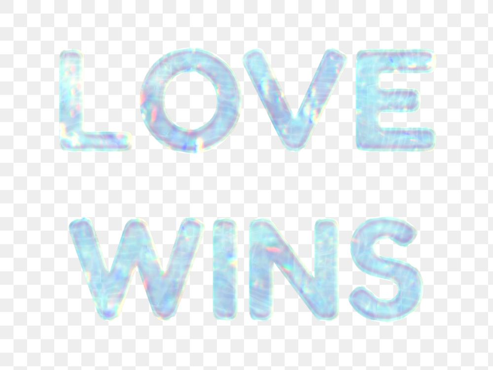 Shiny love wins png sticker word art holographic pastel font