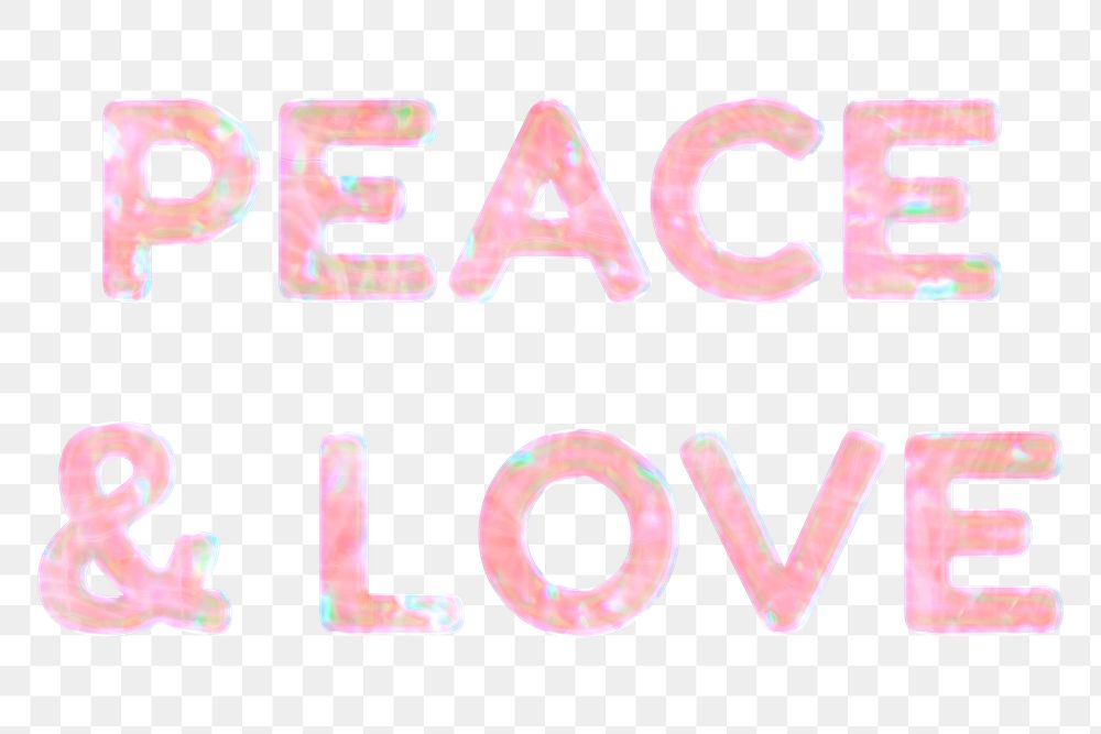 Peace & love lettering png holographic pink word sticker