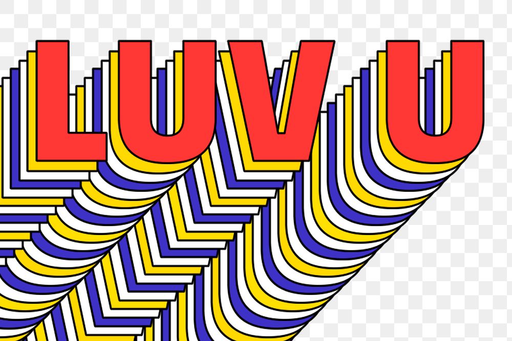 LUV U layered png retro typography