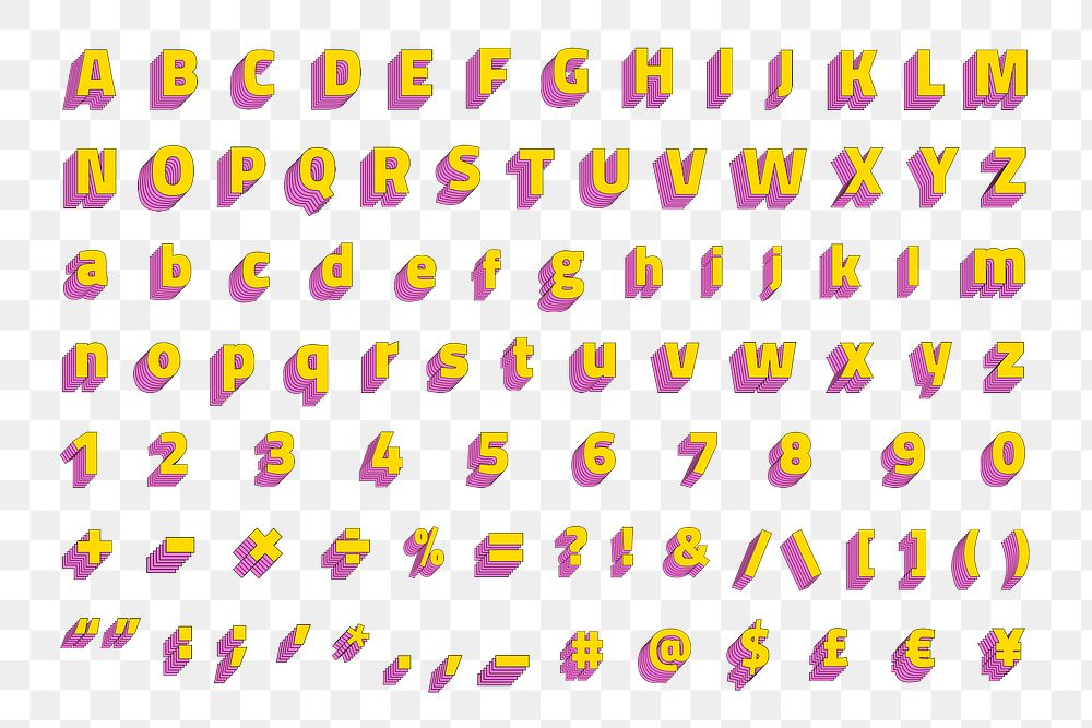 Alphabet set layered 3d png font