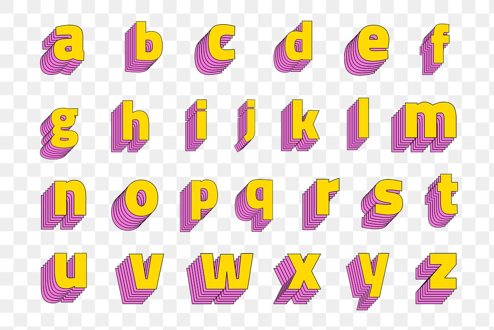 Transparent layered alphabet set retro typeface