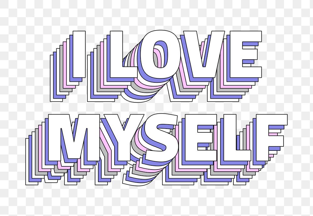 I love myself layered text png typography retro word