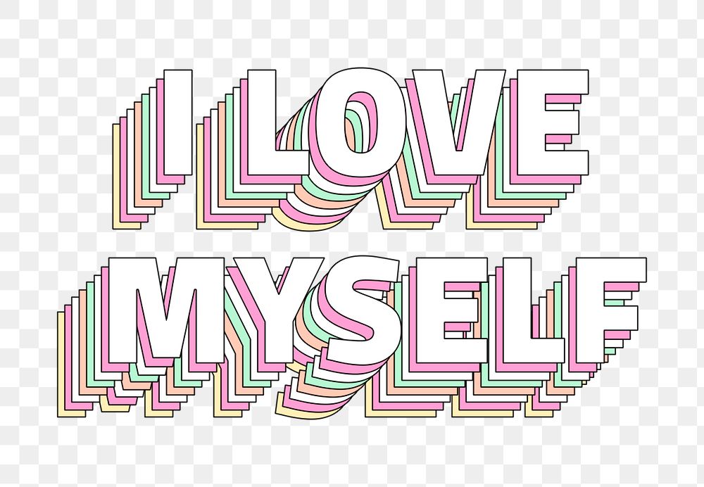 Png I love myself layered text typography retro word