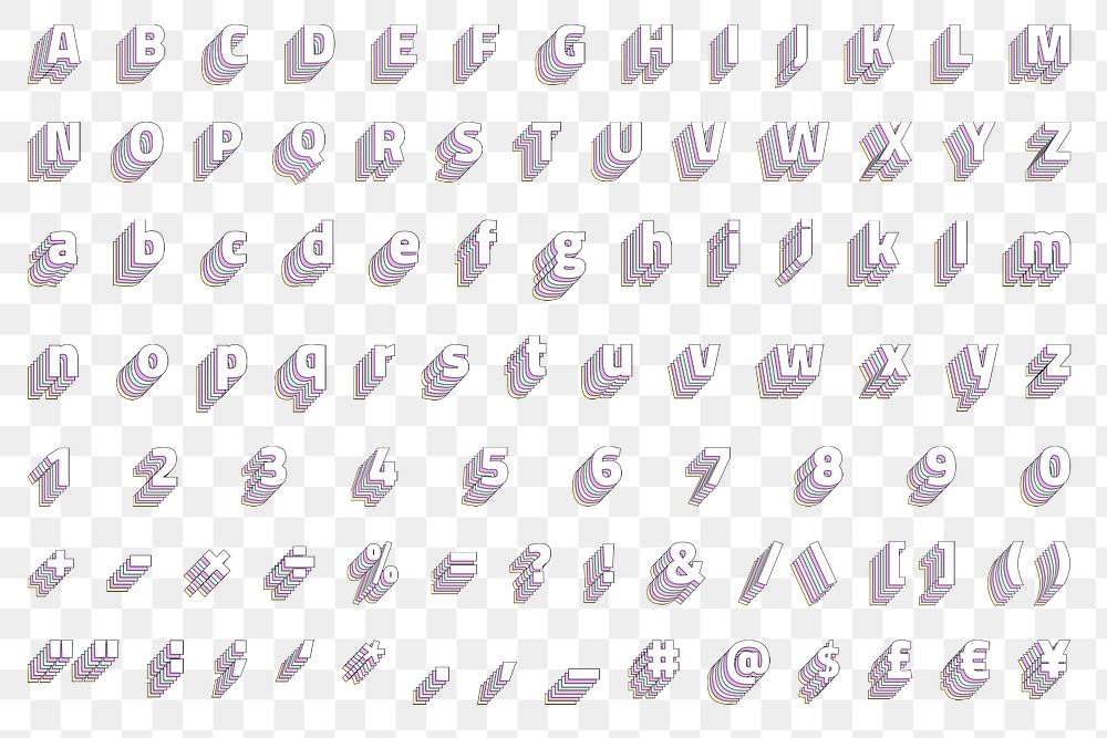 Layered font png alphabet pastel set stylized typography