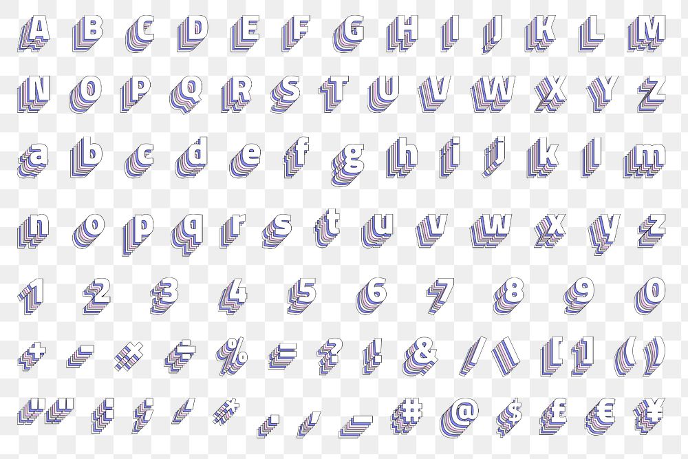 Layered alphabet set png pastel stylized typography