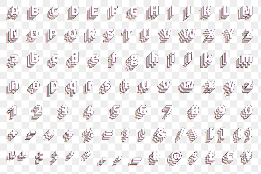 Transparent layered alphabet png set pastel stylized typography