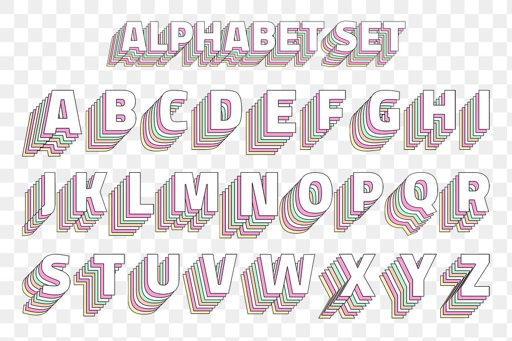 A-z set alphabet png vintage pastel stylized typography