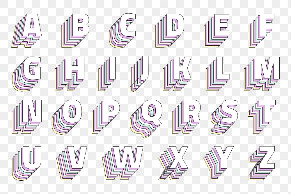Pastel png layered alphabet set stylized typography
