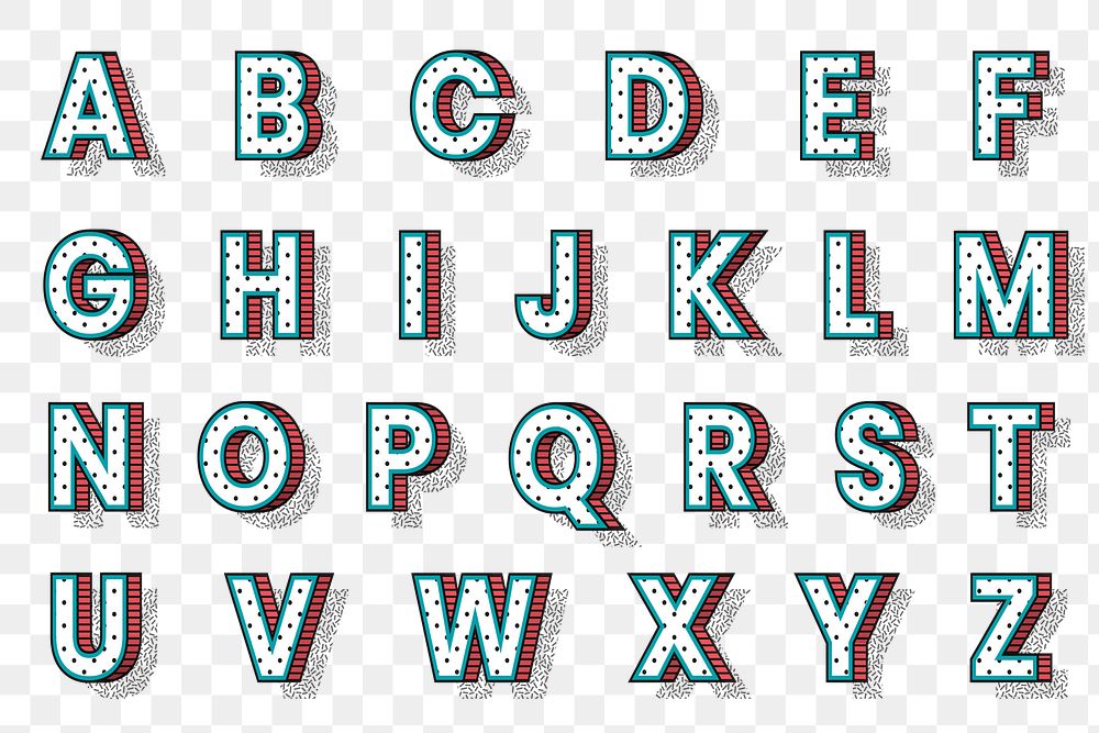 Png alphabet 3d halftone typography